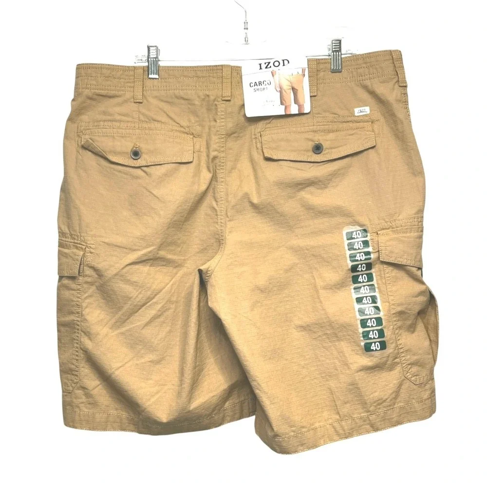 IZOD Saltwater‎ Mens Cargo Shorts Khaki Tan Ripstop Cotton 40W 45CS182 NEW